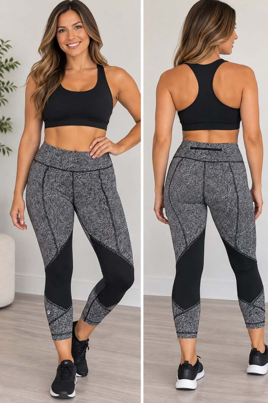 Lululemon Pace Rival Crop Gray Black Pattern Leggings Size 6